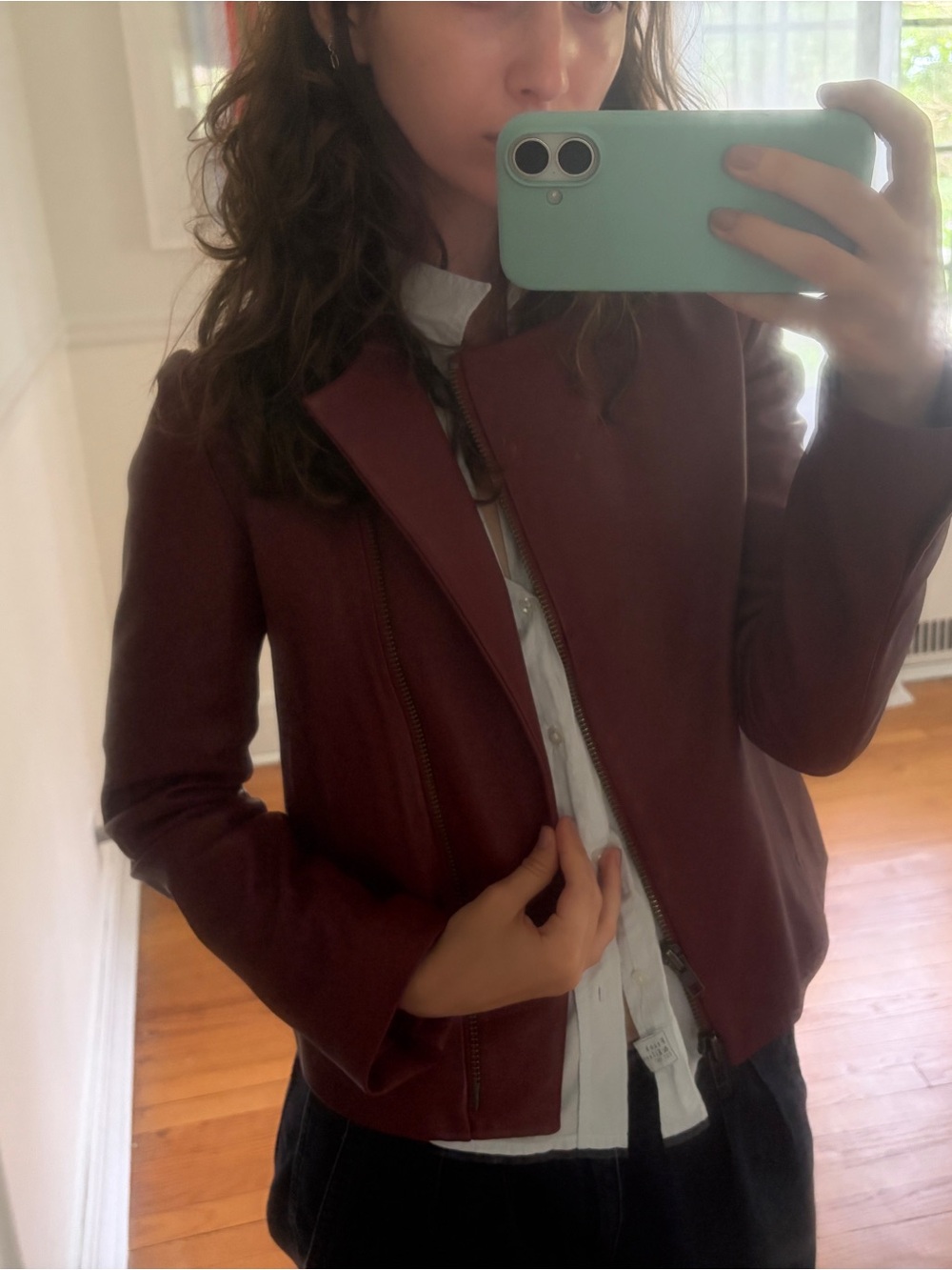 Theory Women's Wine Leather Zip-Front Jacket - Picture 4 of 5